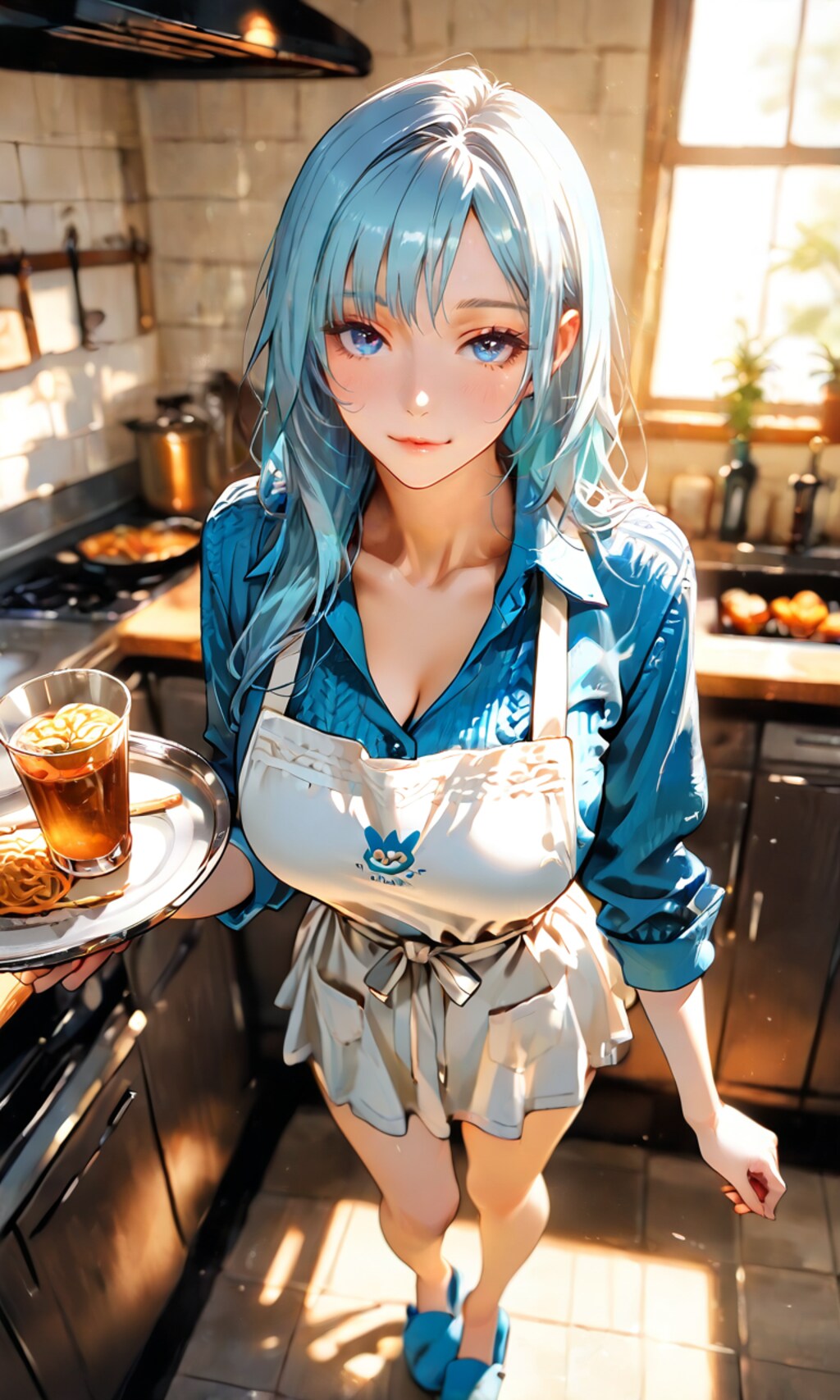 三輪霞、麦茶とうどんを運ぶ昼の台所