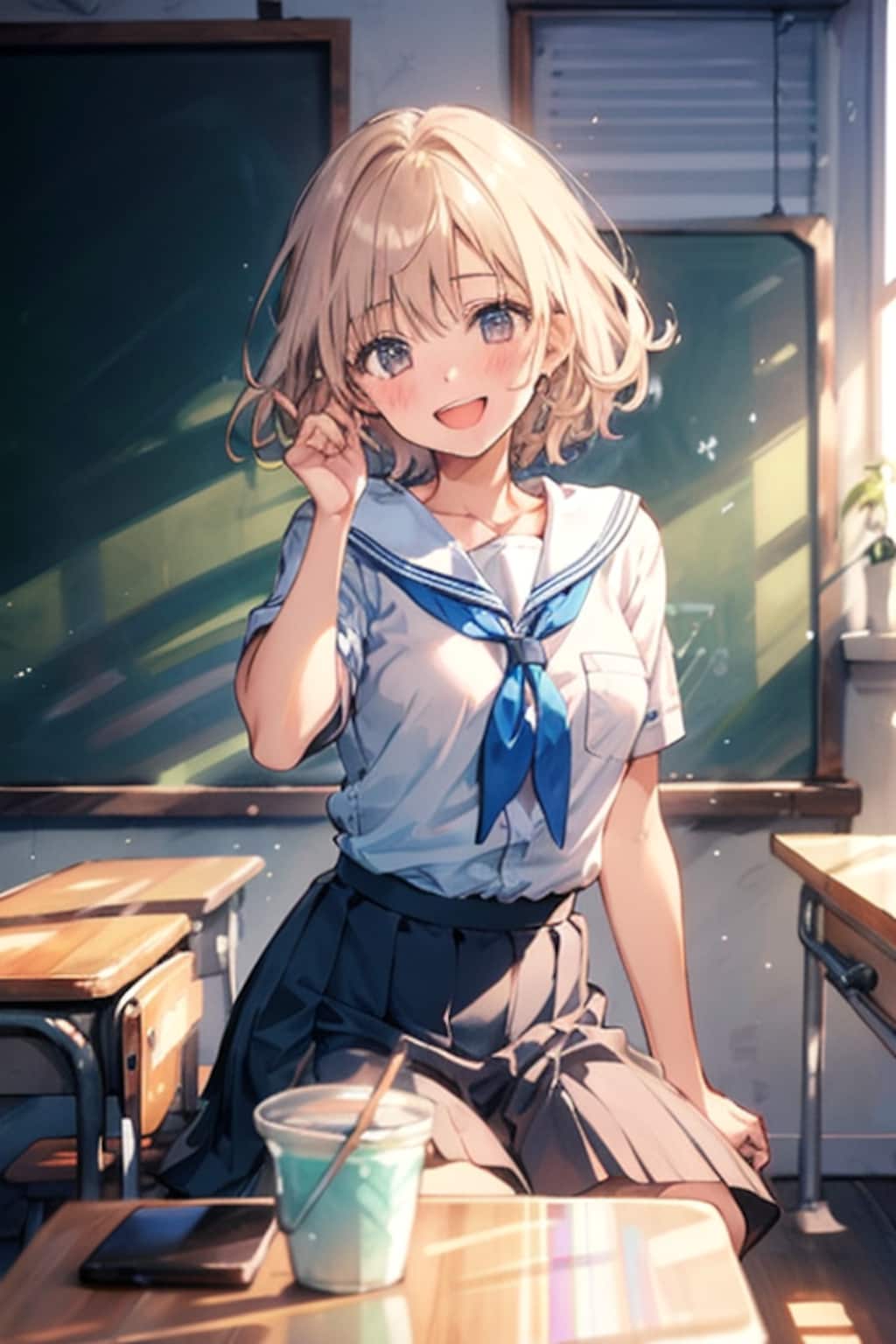教室で