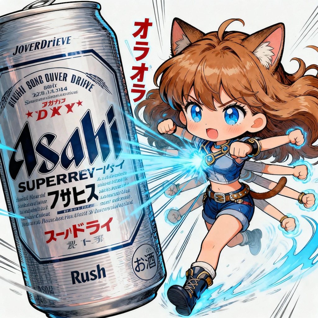 オラオラと高速でビール缶を殴る小さな女の子