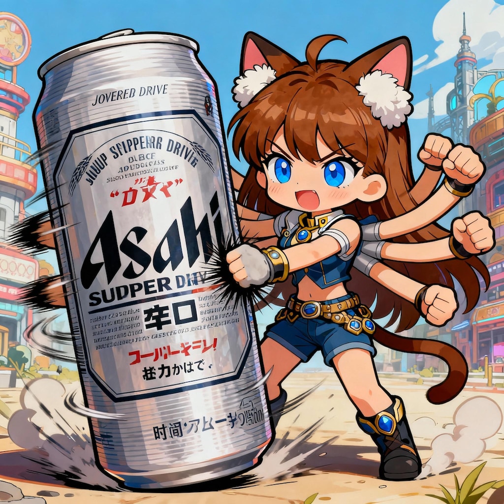 オラオラと高速でビール缶を殴る小さな女の子