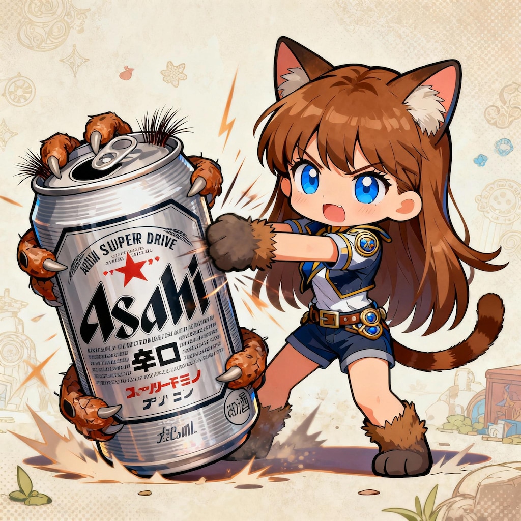 オラオラと高速でビール缶を殴る小さな女の子