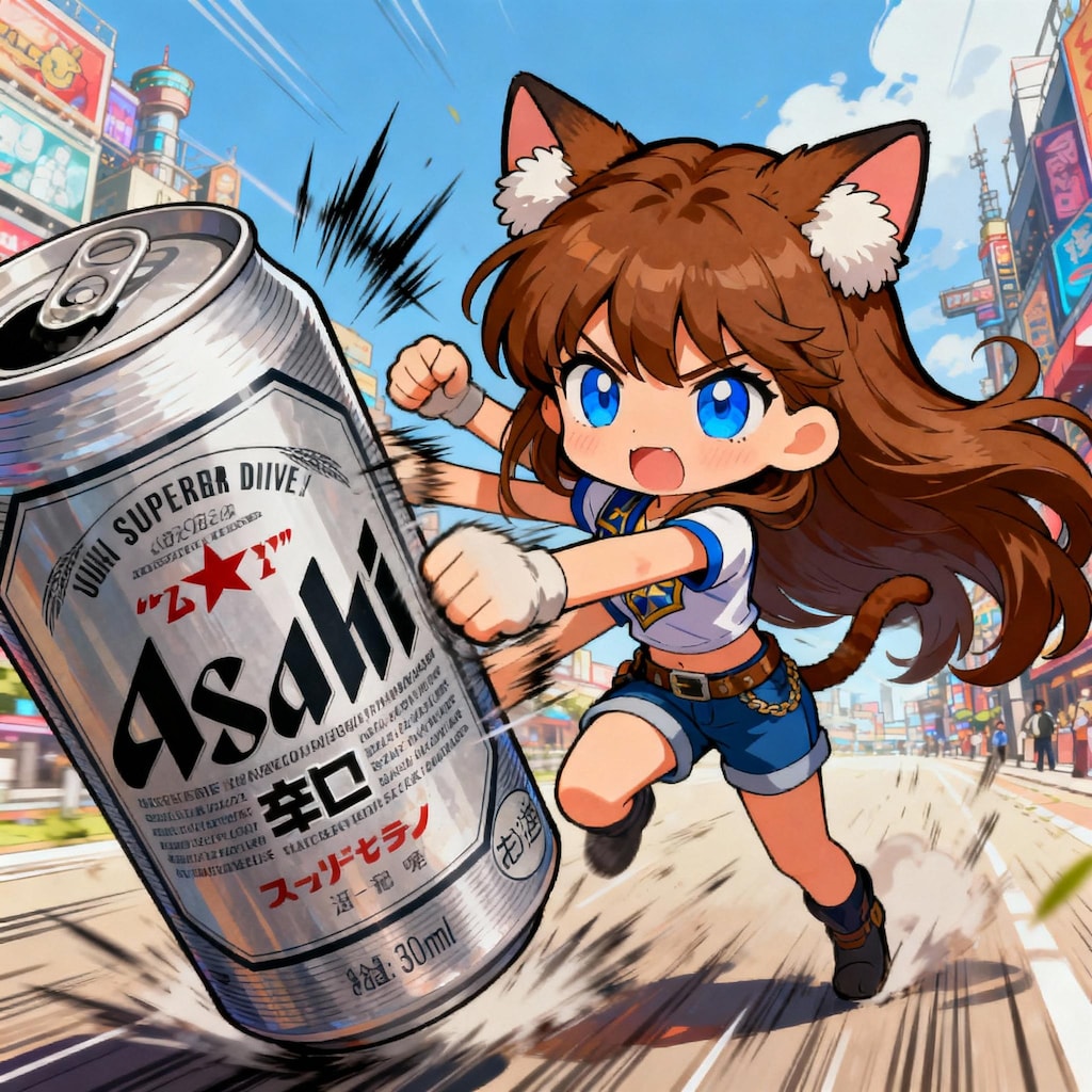 オラオラと高速でビール缶を殴る小さな女の子