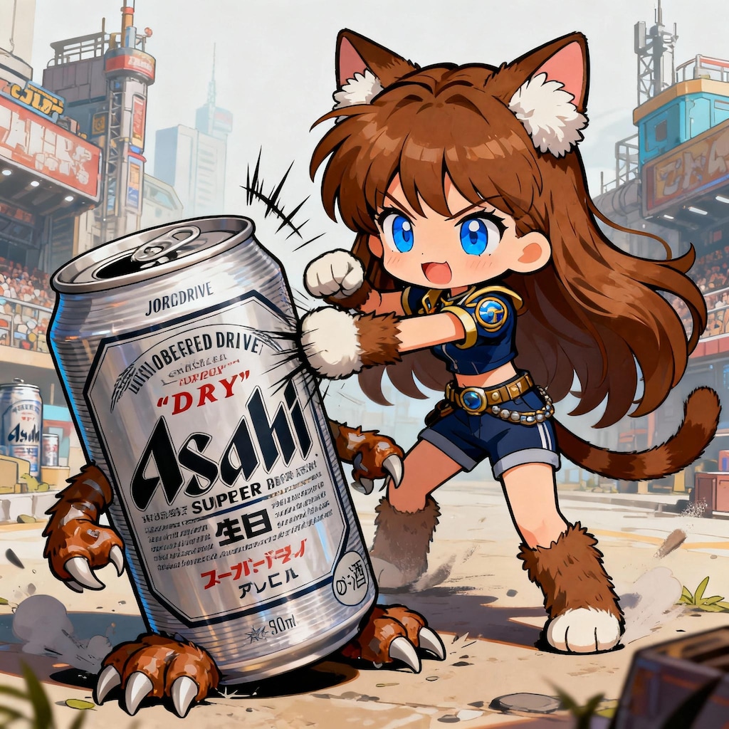 オラオラと高速でビール缶を殴る小さな女の子