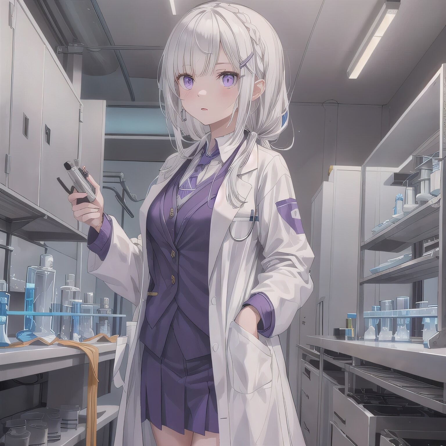 白髪ロングで白衣の少女９ | の人気AIイラスト・グラビア