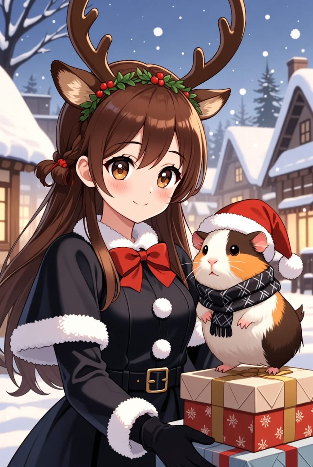 良い子にプレゼントを配るサンタモルモットと後からついてきて悪い子をトナカイに変えるとダークトナカイ系女子