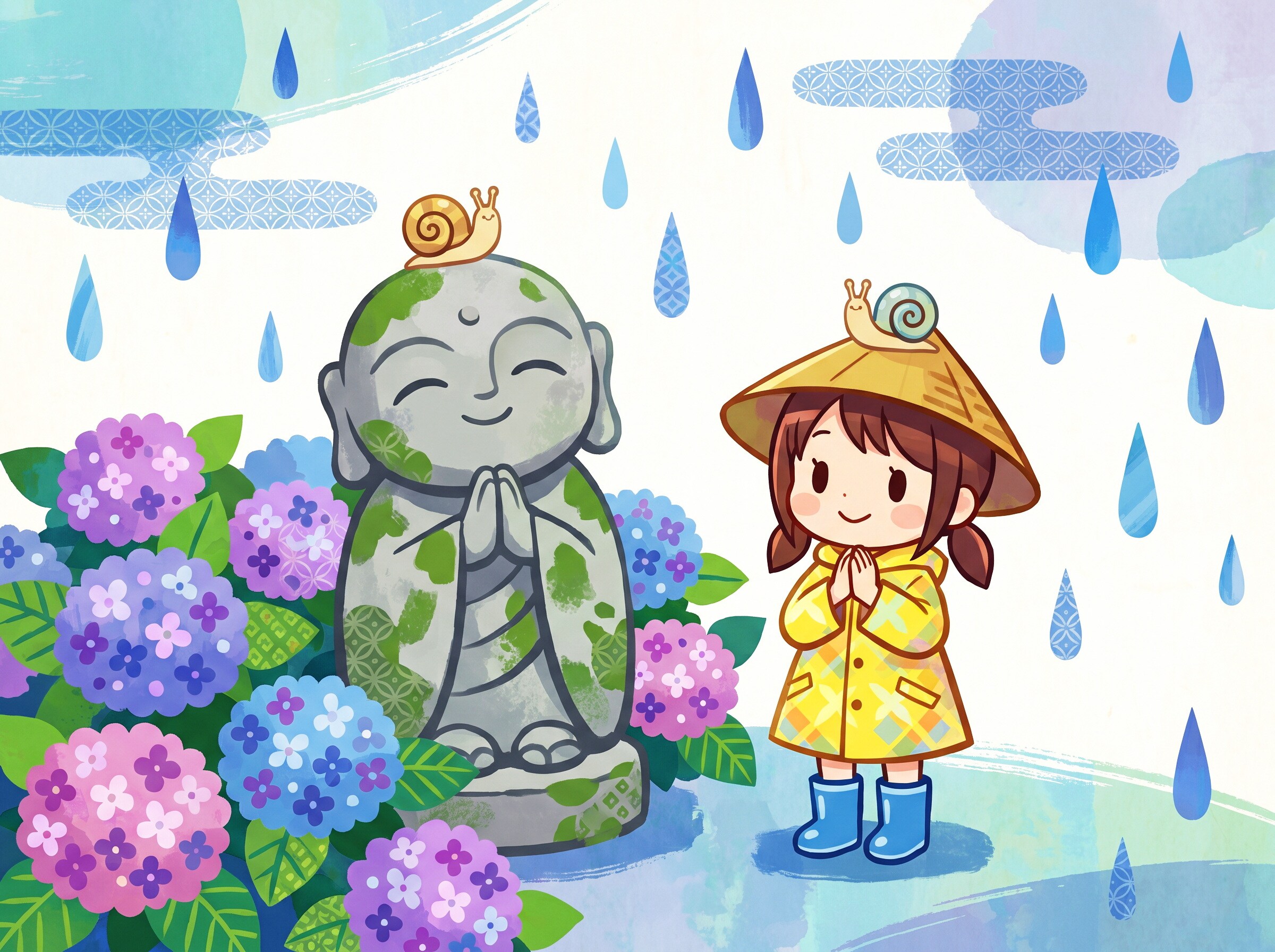 蝸牛地蔵と紫陽花
