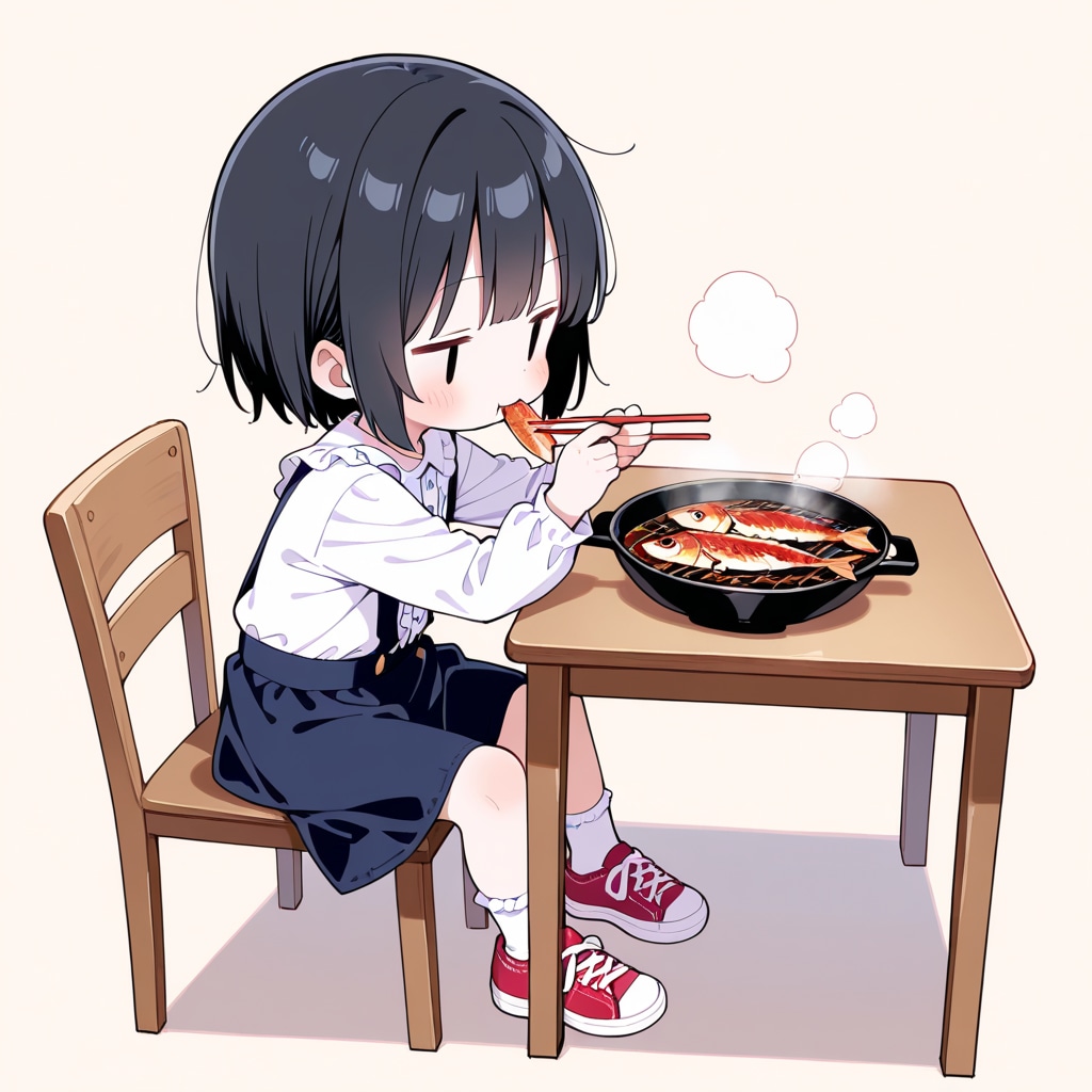 焼き魚を食べる