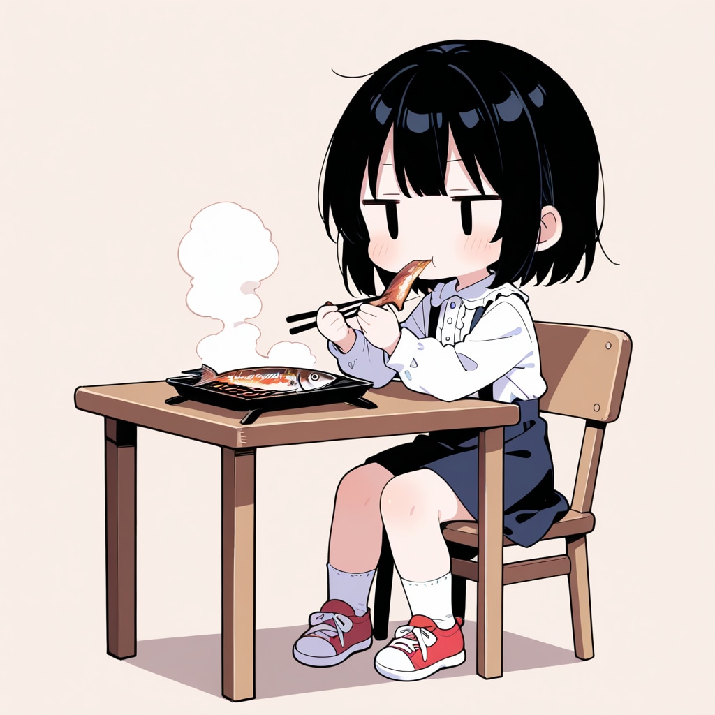 焼き魚を食べる