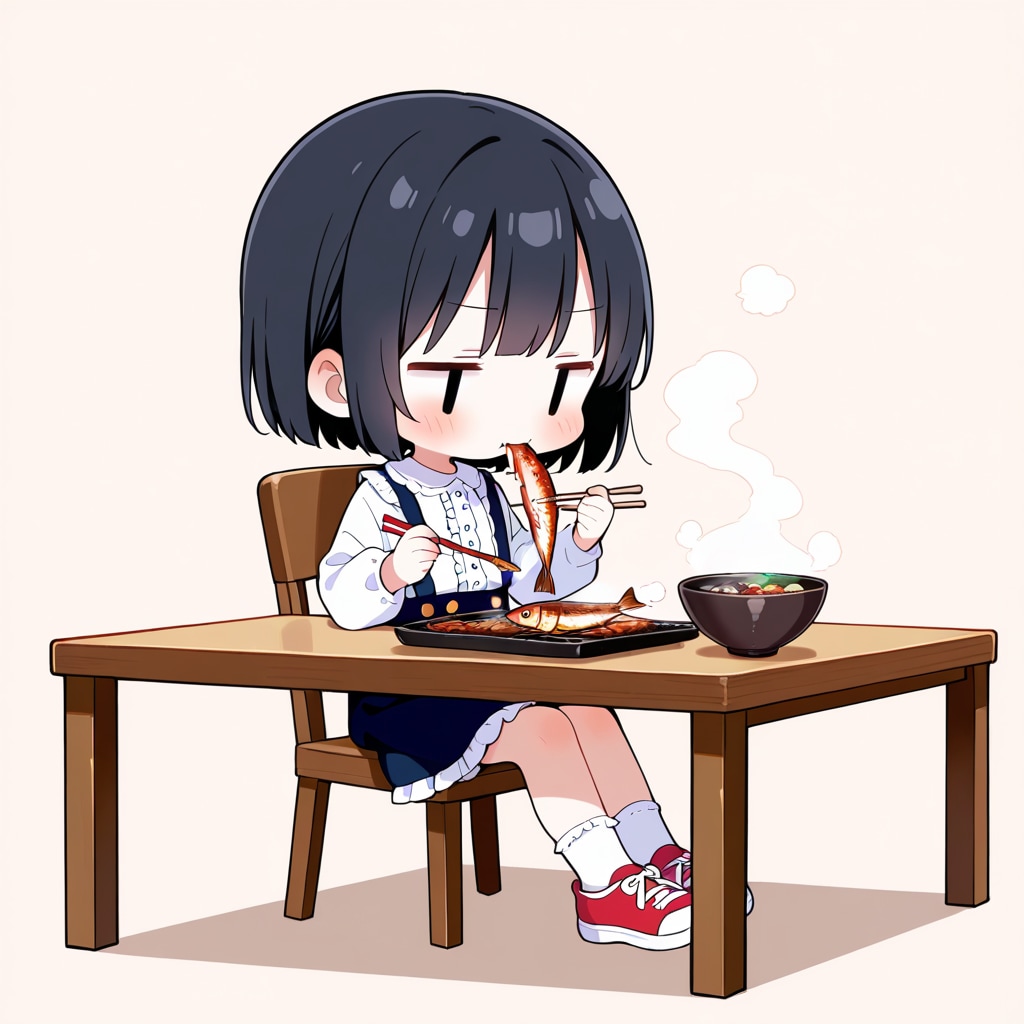 焼き魚を食べる