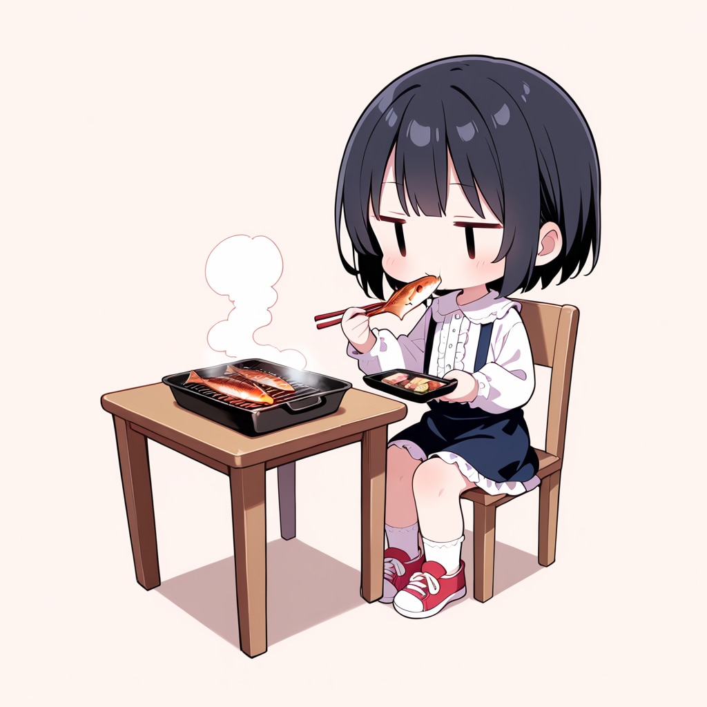 焼き魚を食べる