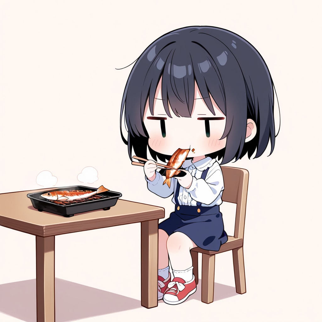 焼き魚を食べる