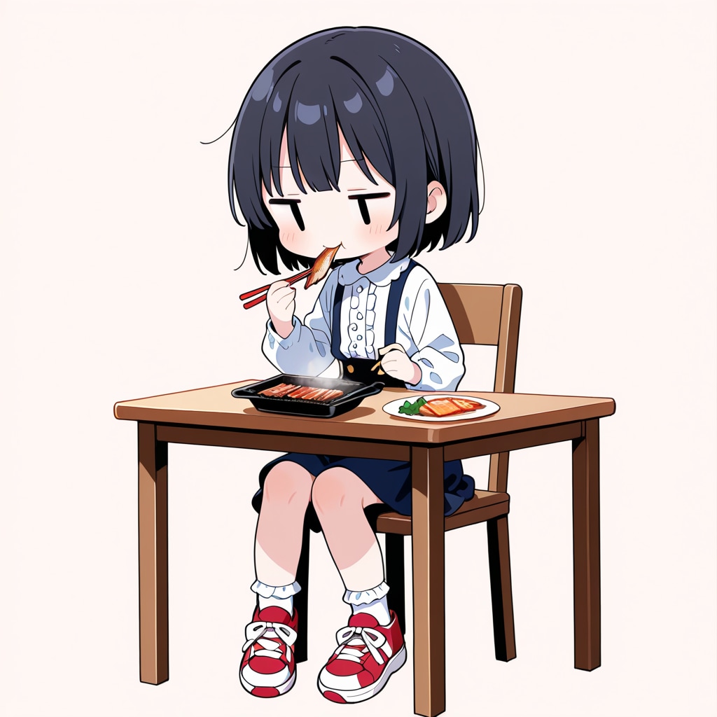 焼き魚を食べる