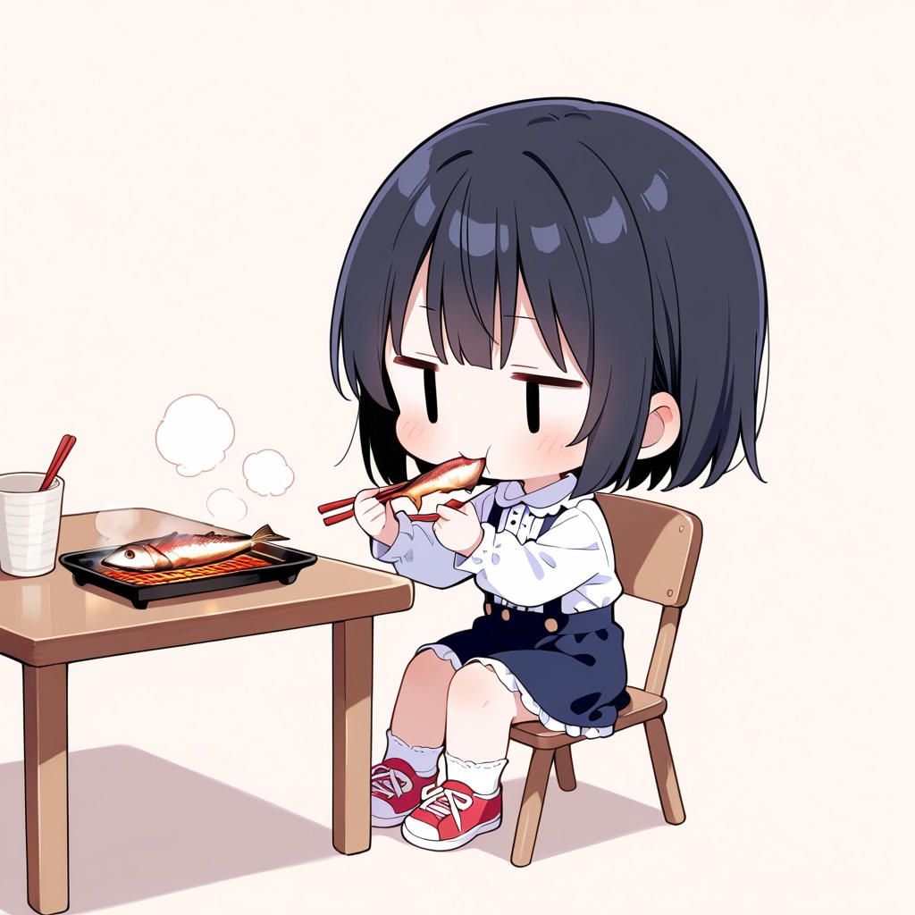 焼き魚を食べる