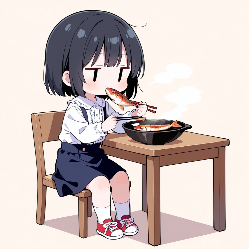 焼き魚を食べる