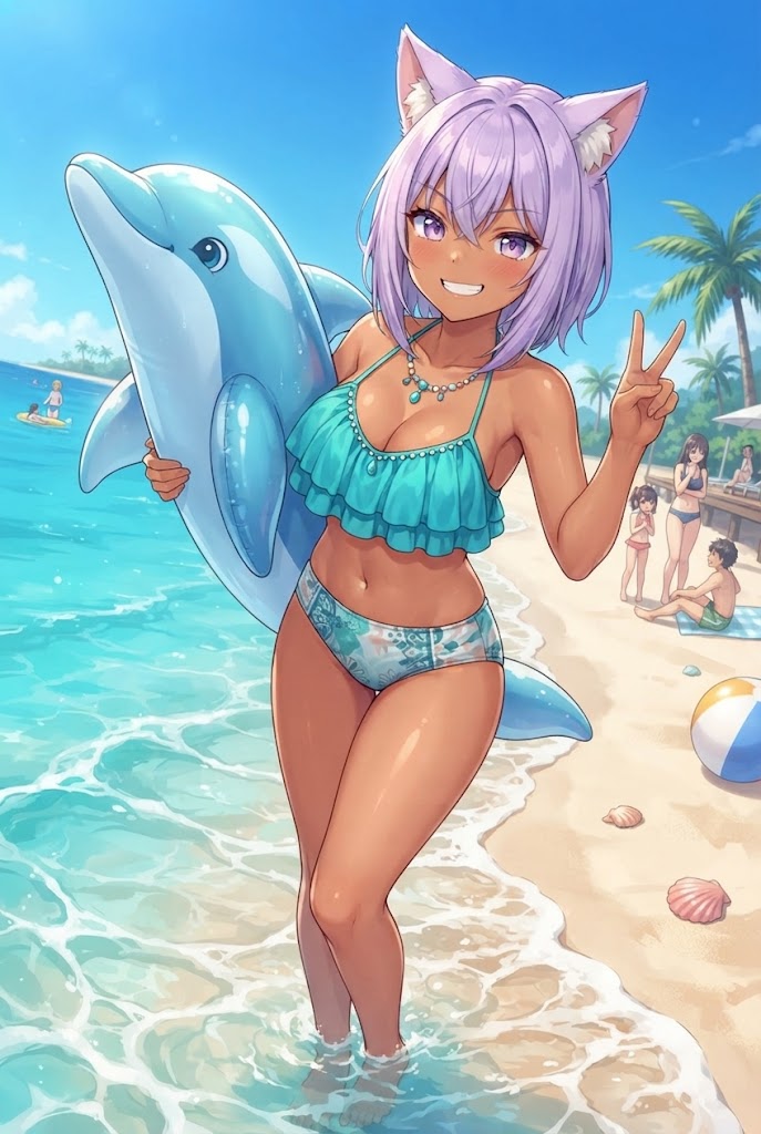 浮き輪とビキニの日焼けギャルシス