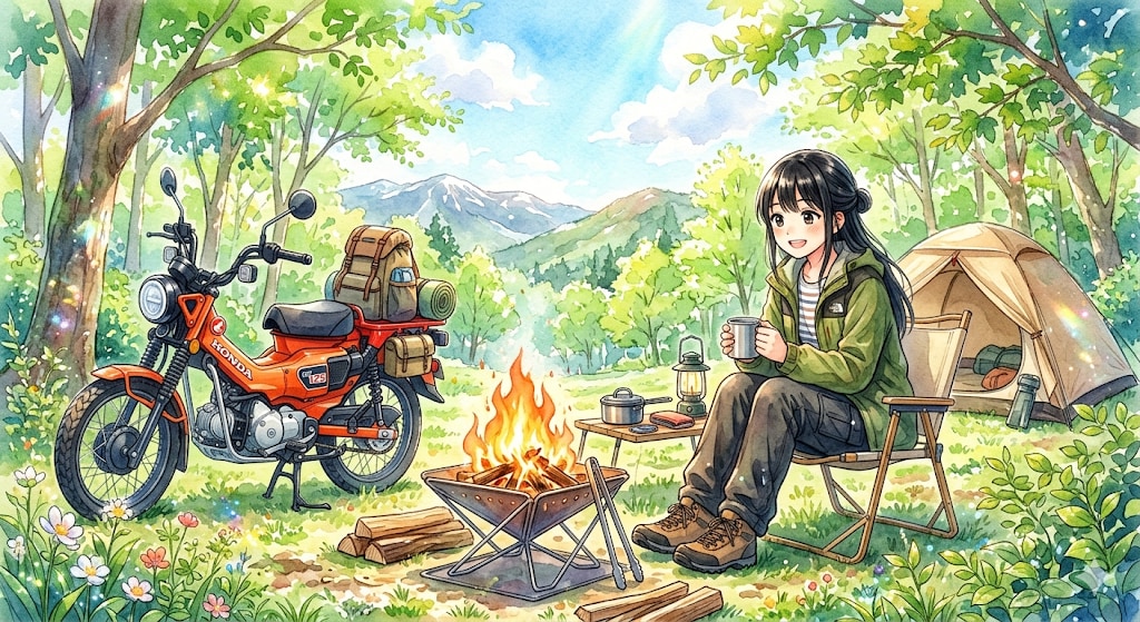 バイクでソロキャン | の人気AIイラスト・グラビア