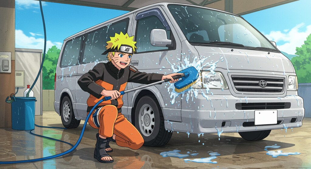 うずまきナルトがライトバンを洗う