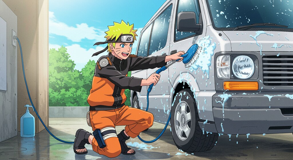 うずまきナルトがライトバンを洗う