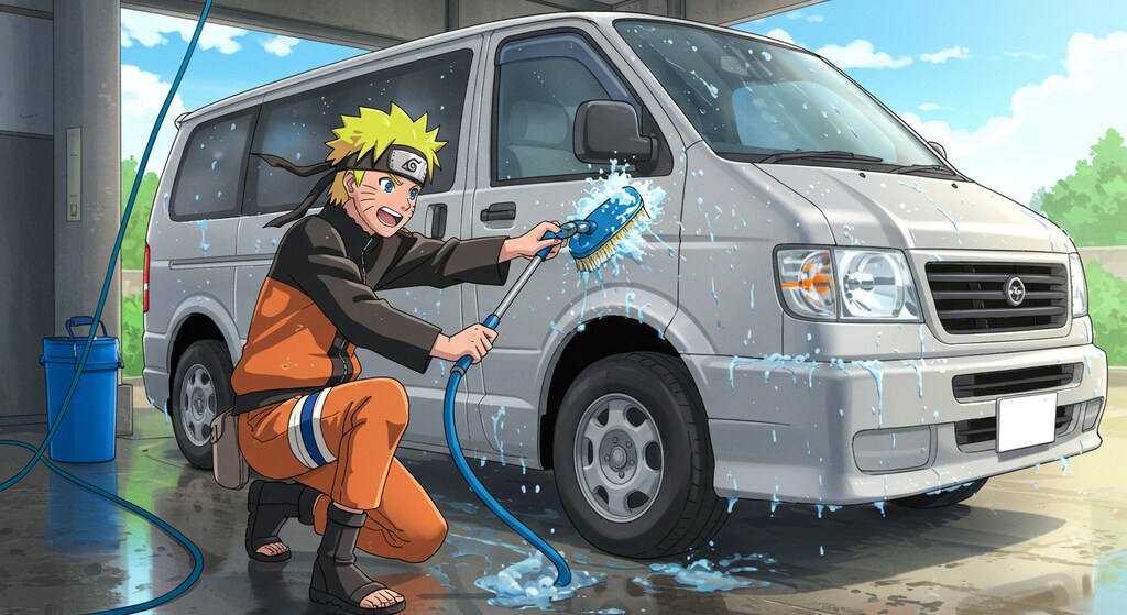 うずまきナルトがライトバンを洗う