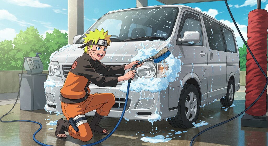 うずまきナルトがライトバンを洗う