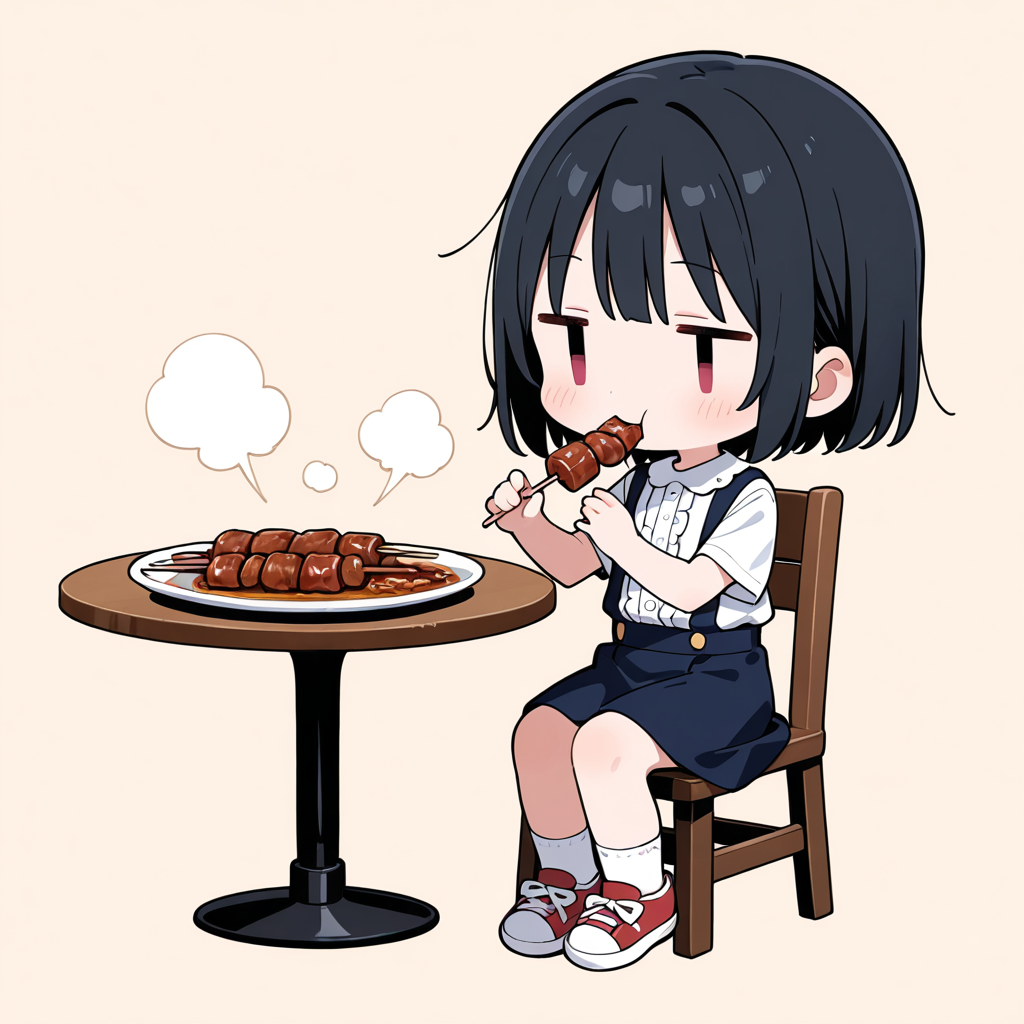 焼き鳥を食べる