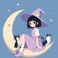 上弦の月と眼鏡っ娘と白黒猫、ときどき白猫と黒猫 2枚目