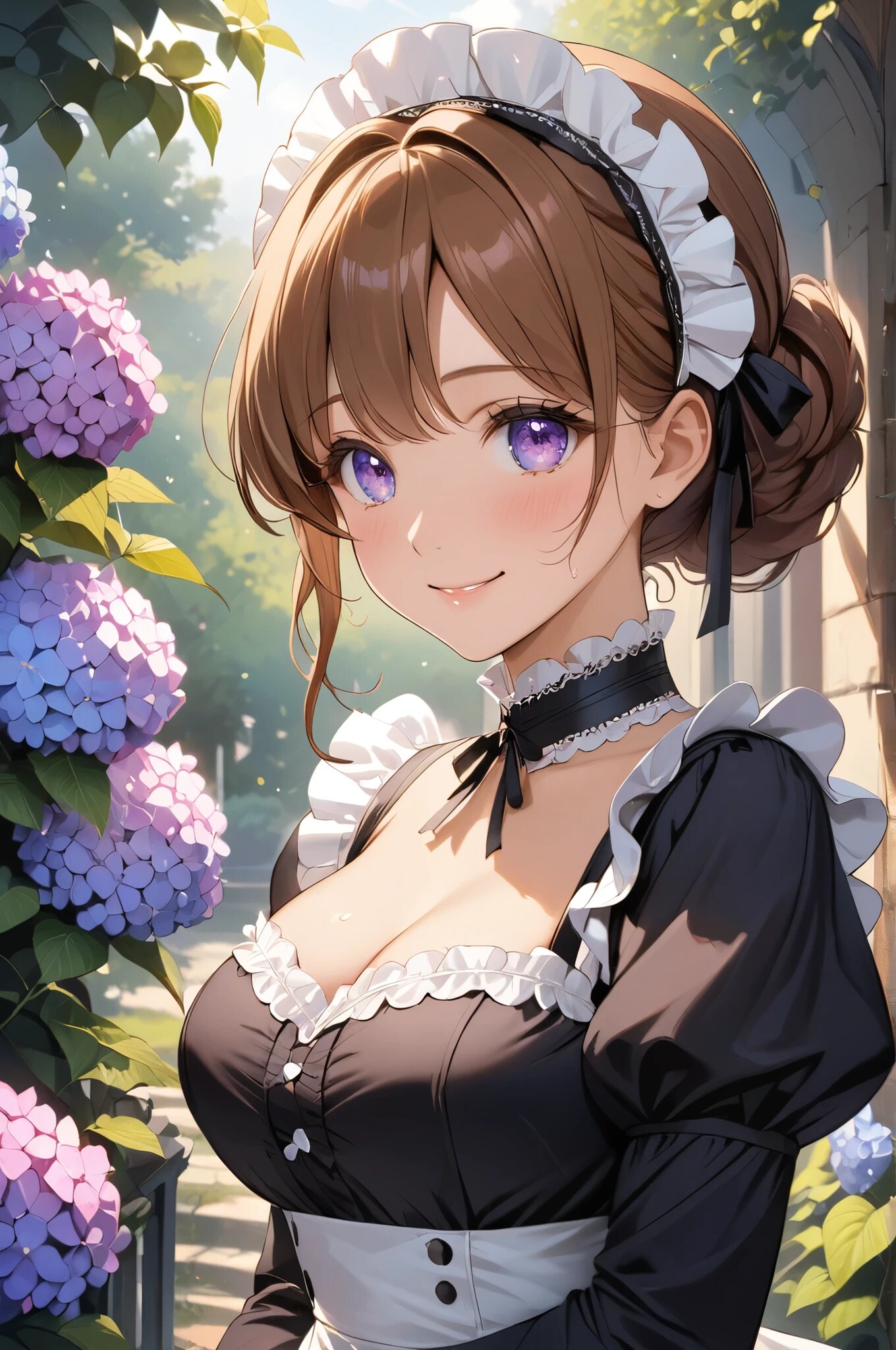メイドと紫陽花