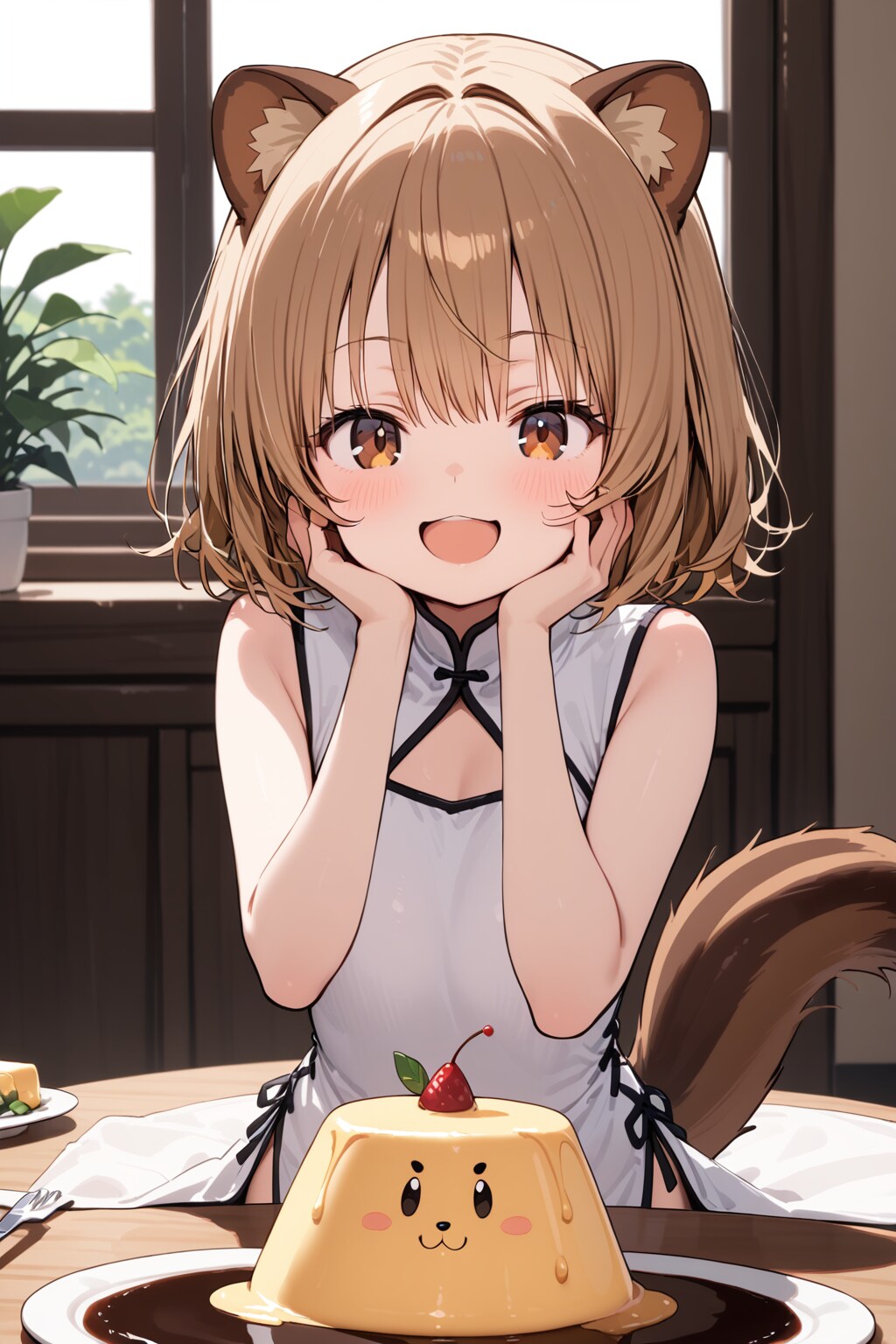 あるじ、プリンにお顔が描いてるよ💦 カワイイね♪
