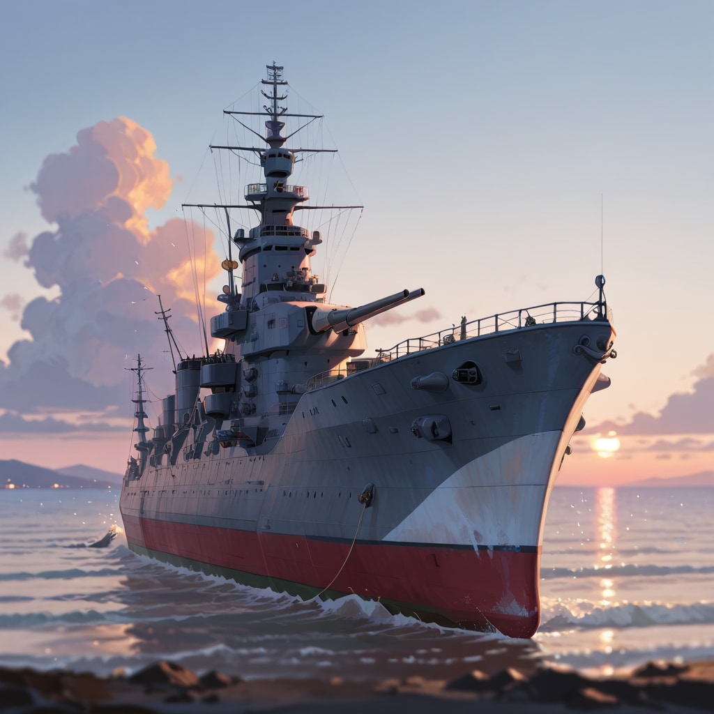 軍艦と夕暮れ | の人気AIイラスト・グラビア