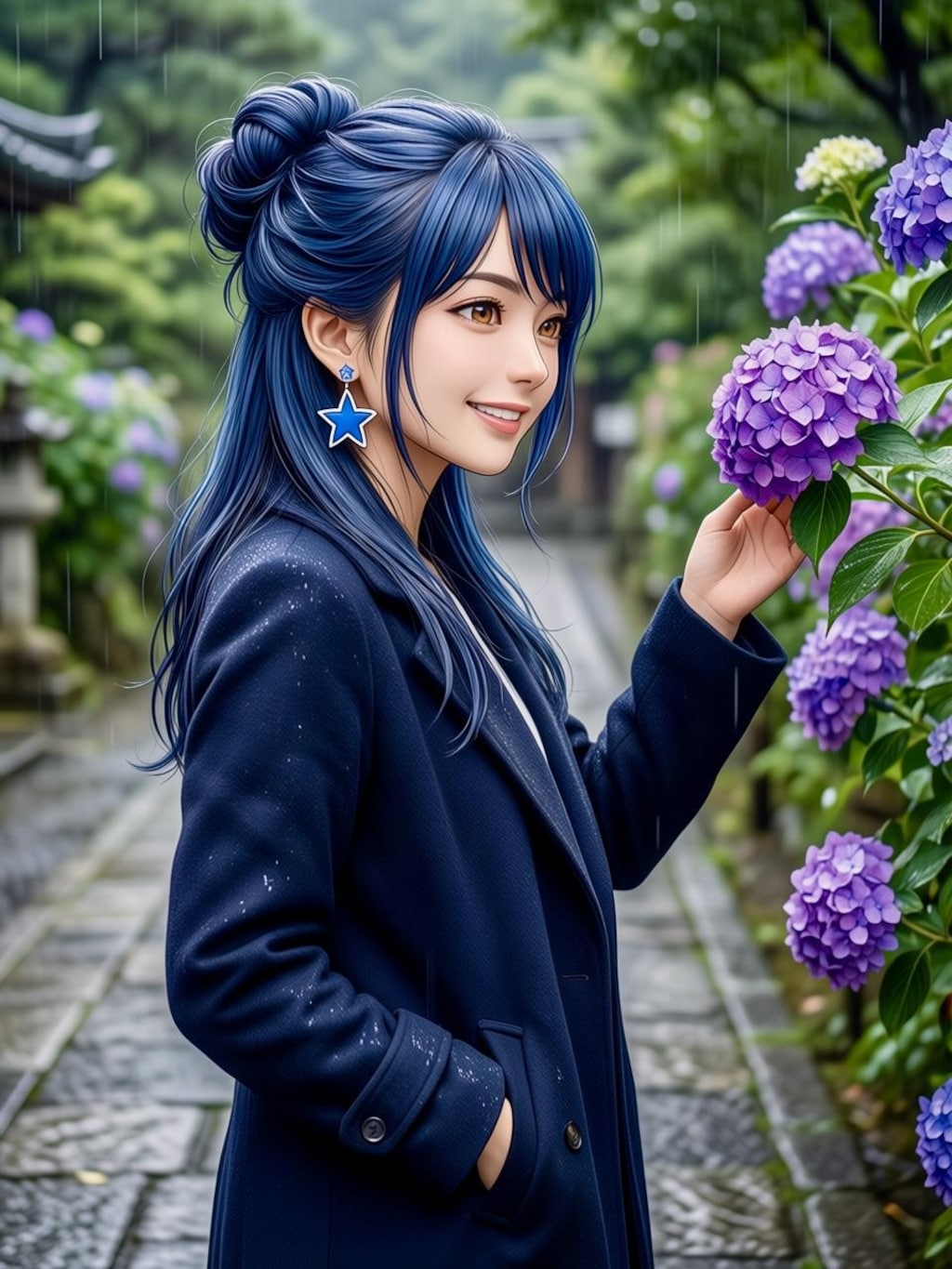 リンちゃん💙雨の紫陽花寺