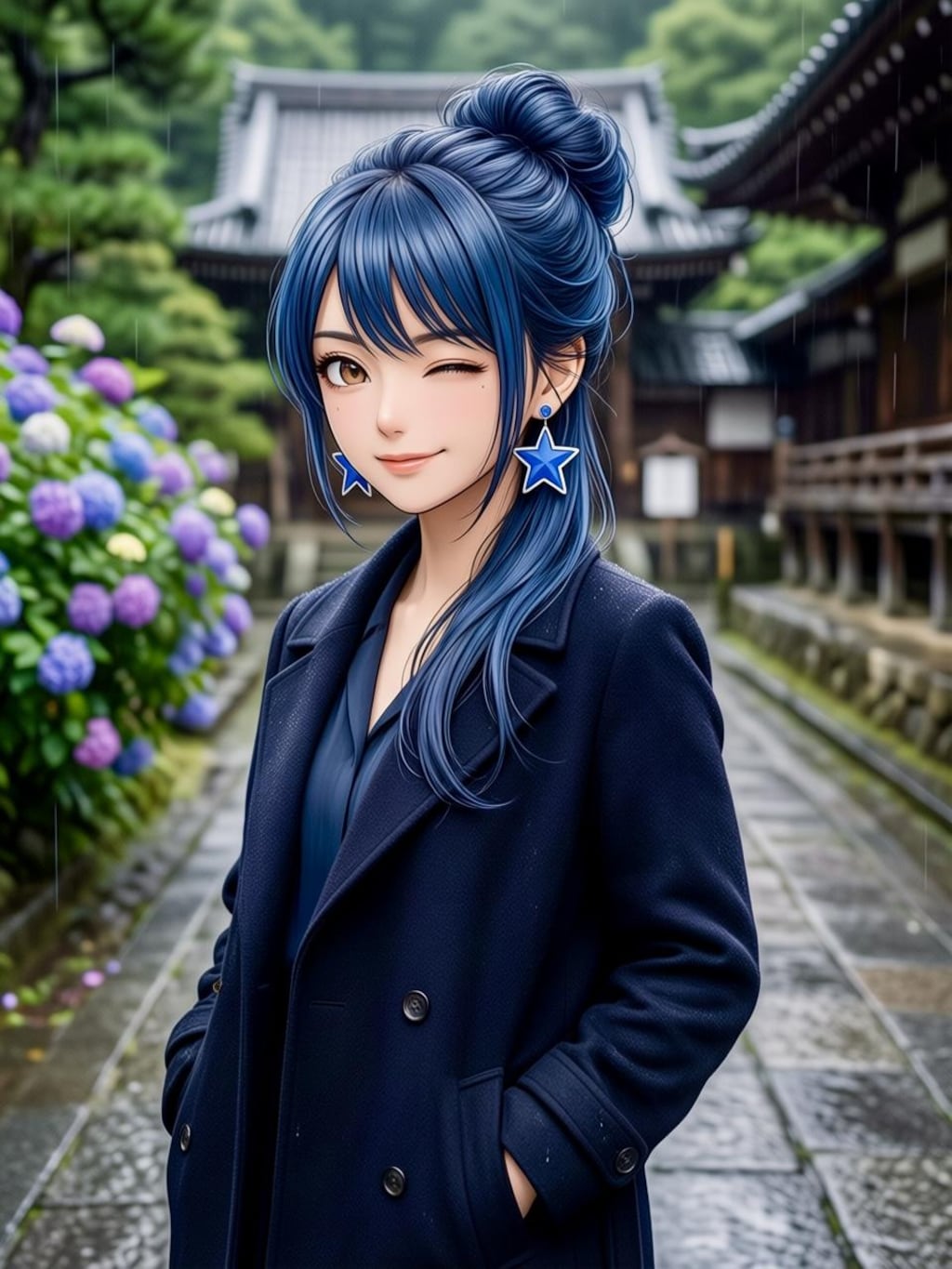 リンちゃん💙雨の紫陽花寺