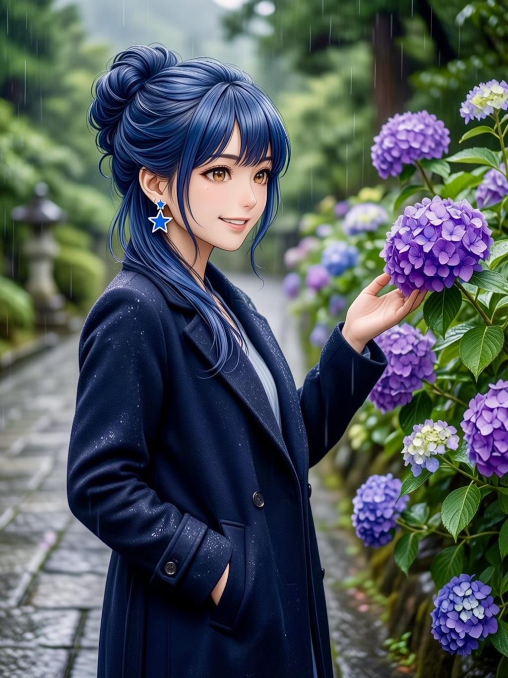 リンちゃん💙雨の紫陽花寺