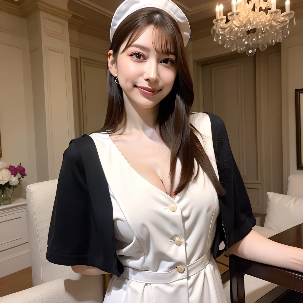 黒髪ロングでメイド服の美女７０