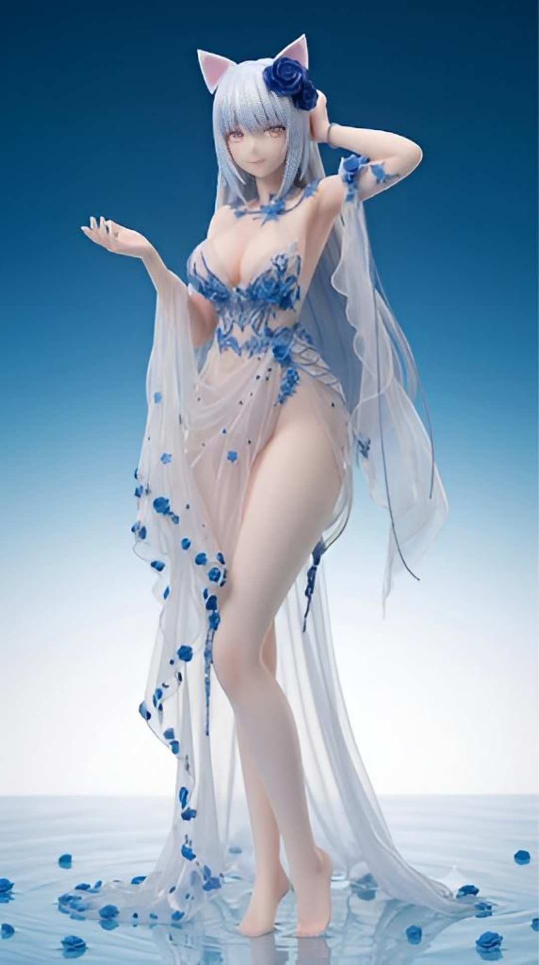 Blue rose wrapped in water
