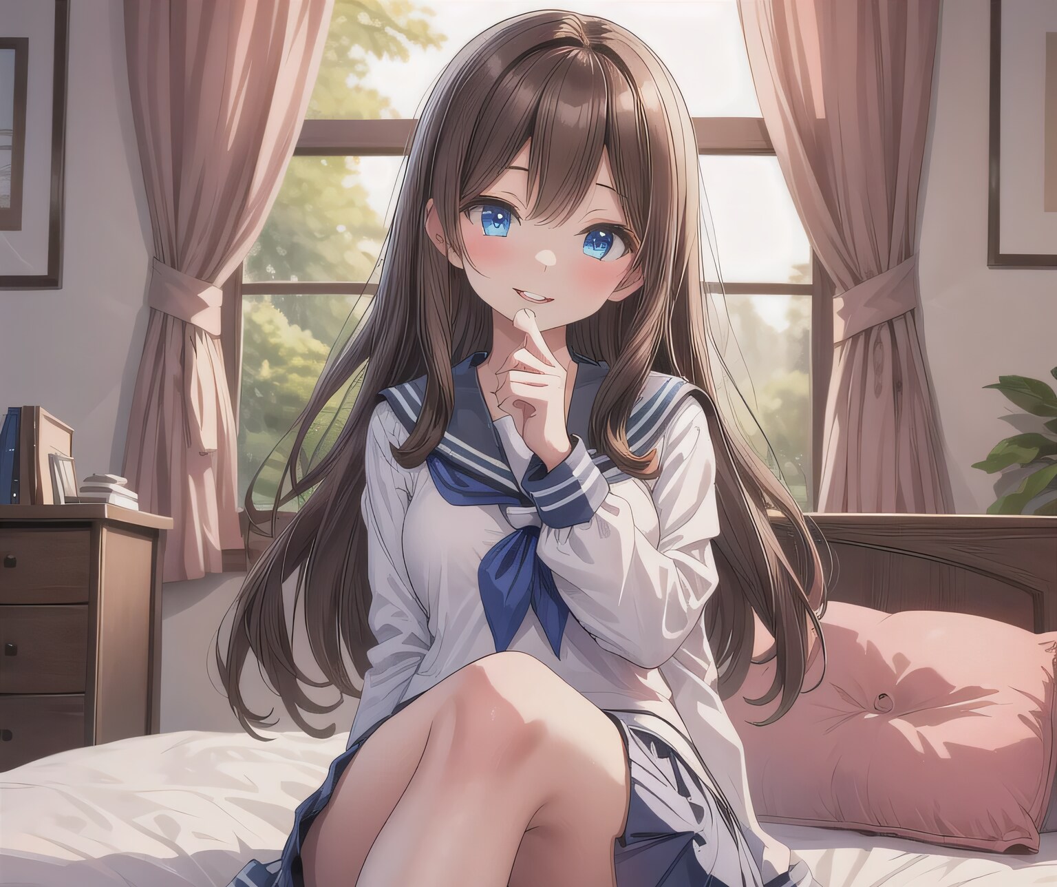 黒髪ロングで寝室の少女１２ | の人気AIイラスト・グラビア