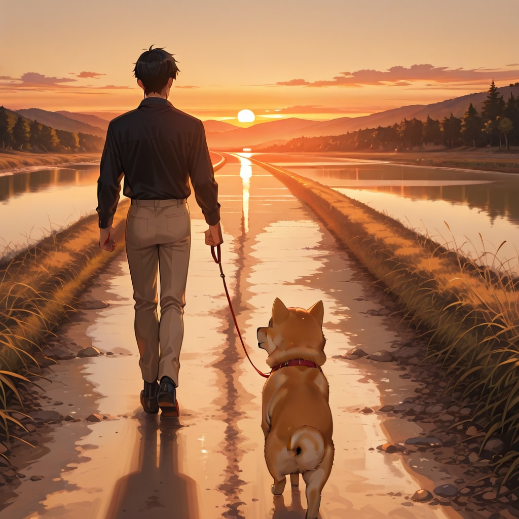 男と柴犬