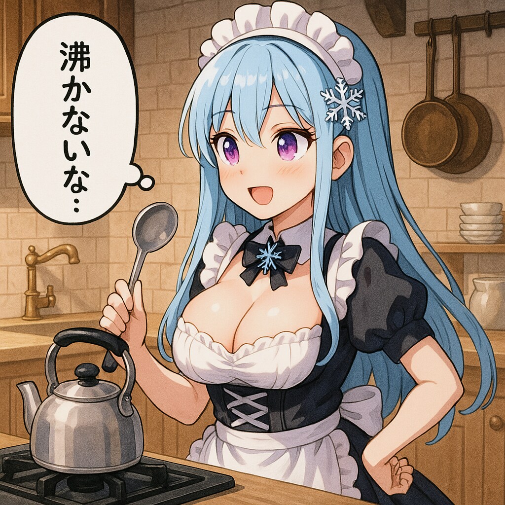 お湯が沸くのを待つスーパーメイドちゃん