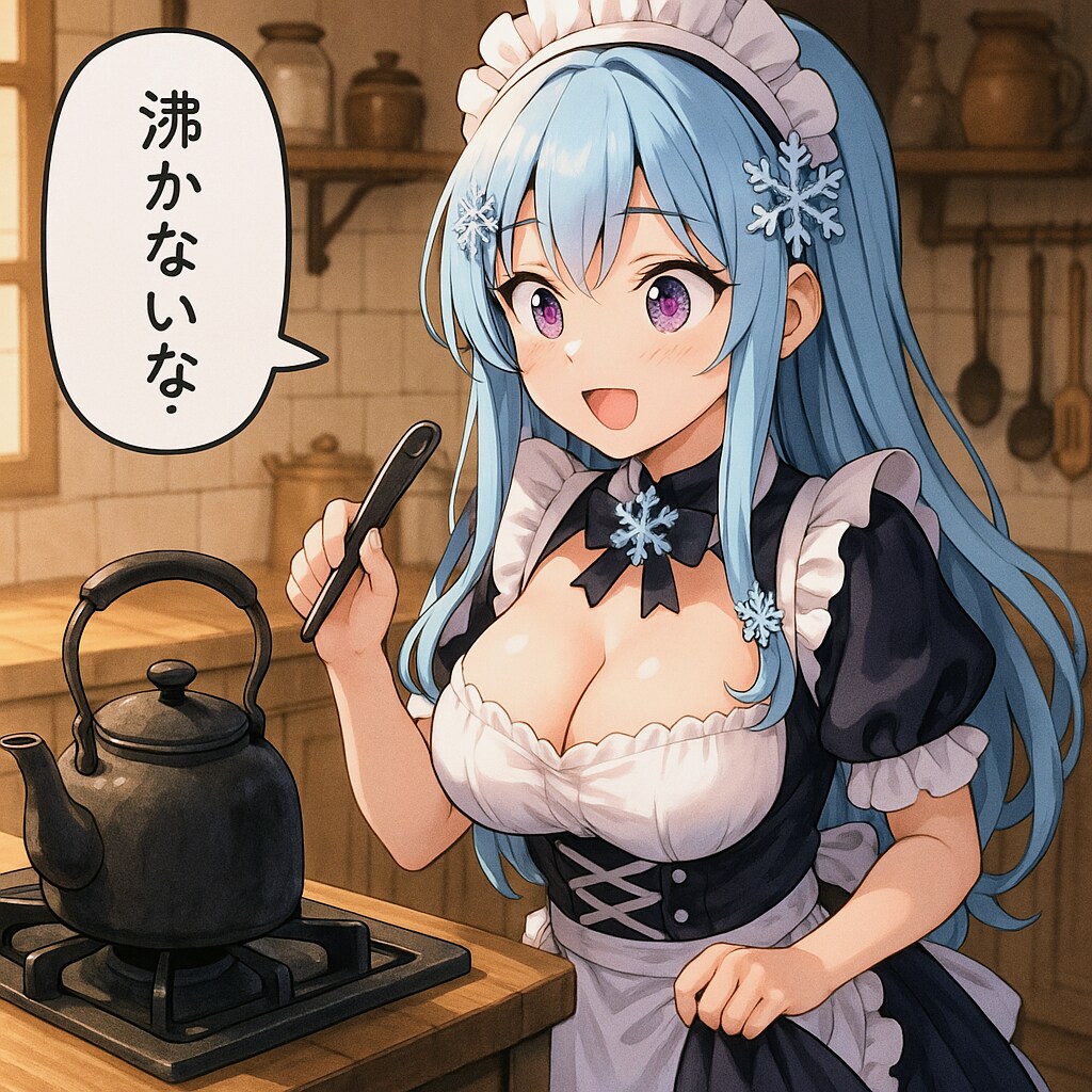 お湯が沸くのを待つスーパーメイドちゃん