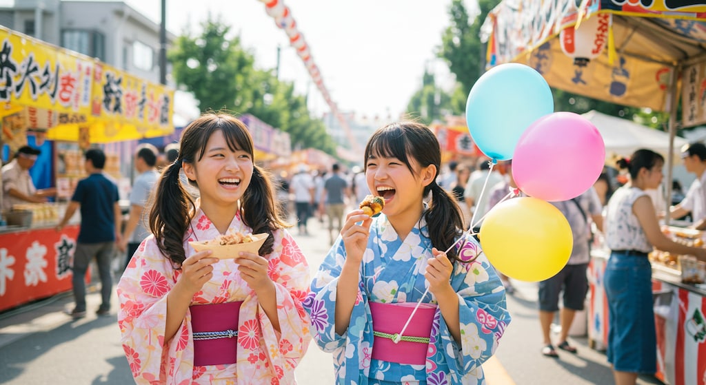 Girls enjoying the summer festival