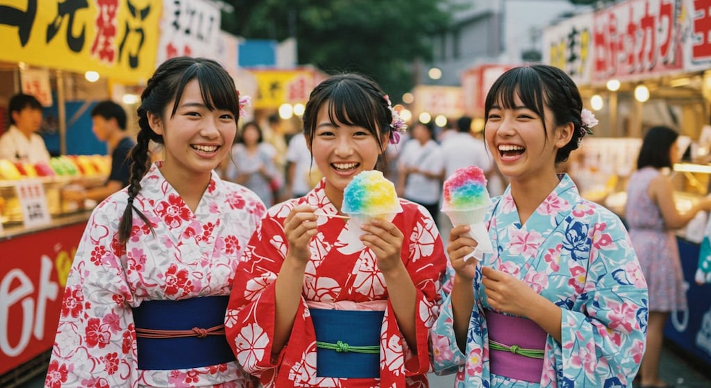 Girls enjoying the summer festival