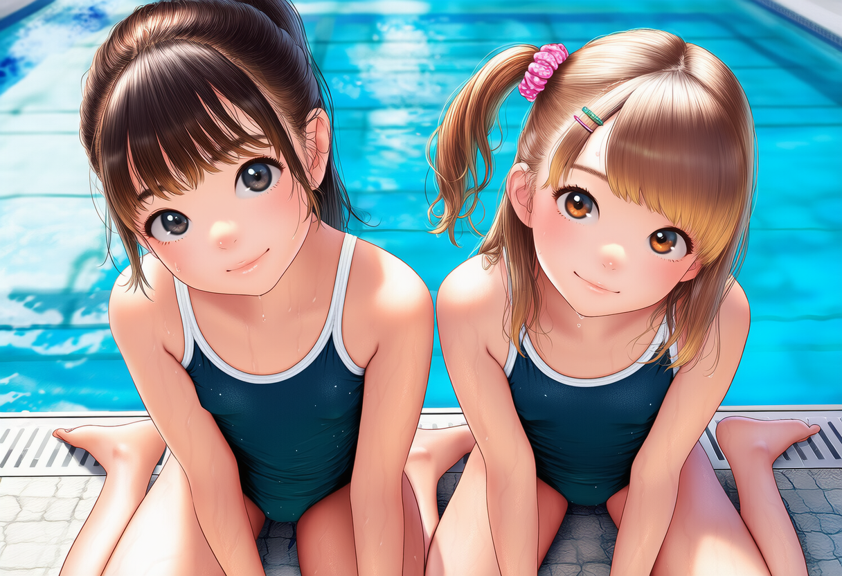 プールサイドのスク水少女