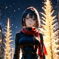 園原杏里、雪あかりの並木道で儚げに佇む夜 2枚目