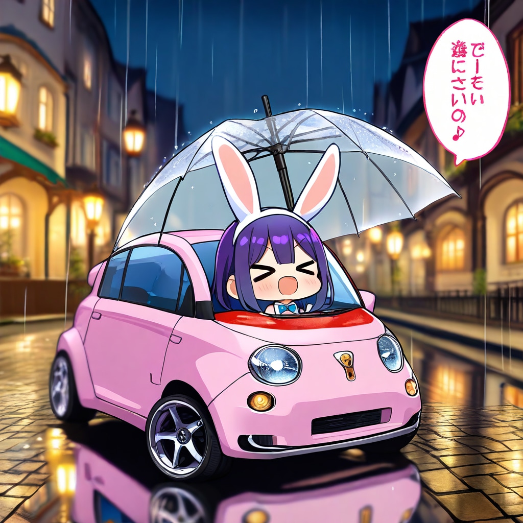 車に乗る紫髪ちゃん