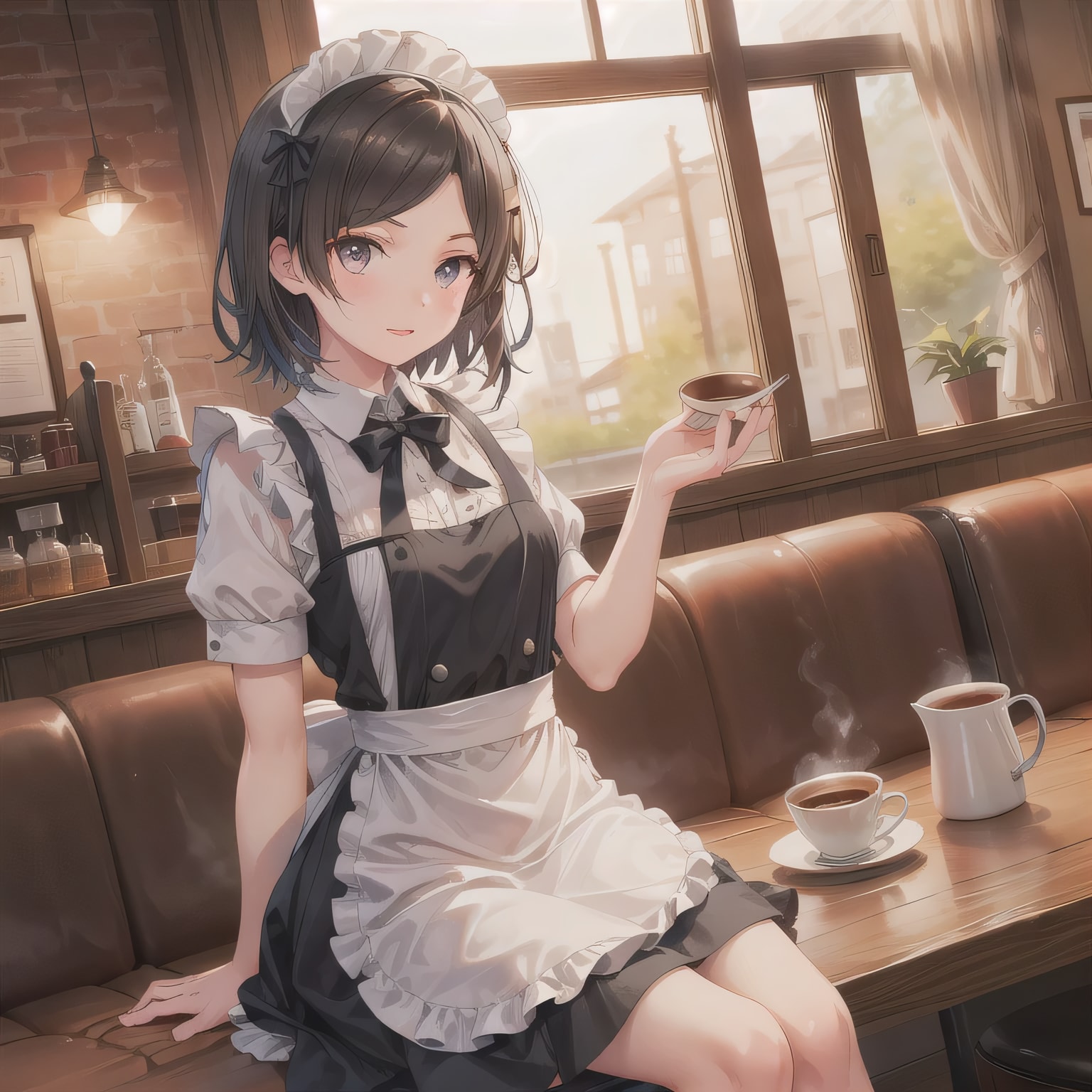黒髪ボブでカフェの少女６ | の人気AIイラスト・グラビア