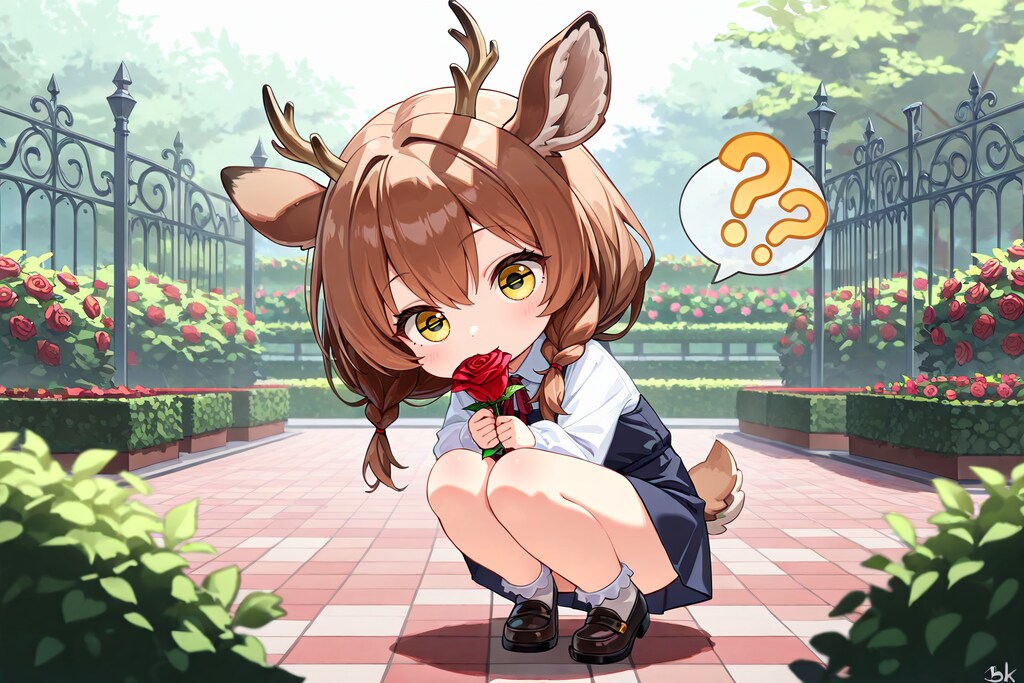 薔薇園に佇む…シカ少女！