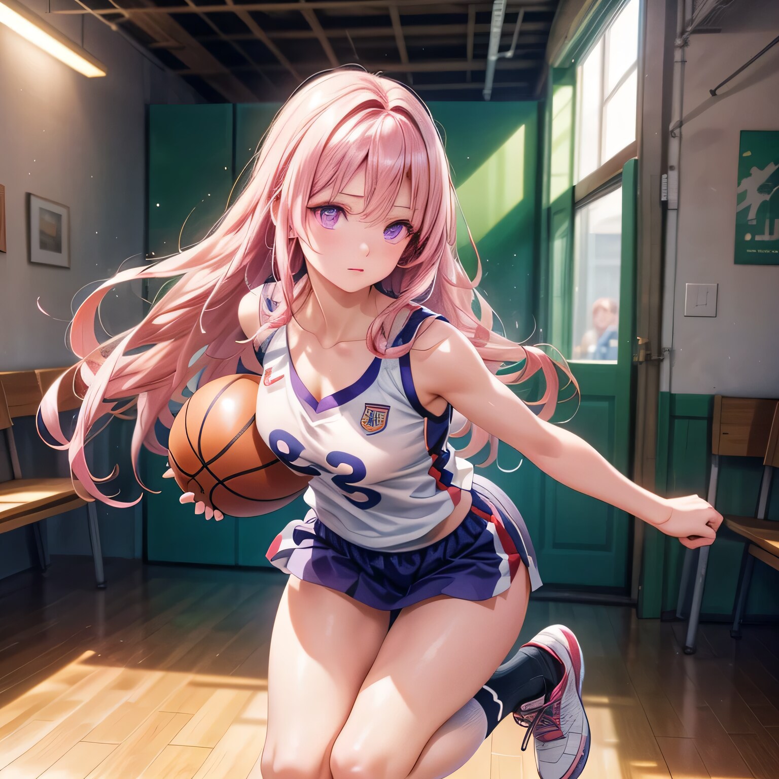 ピンク髪ロングでユニフォームの少女５ | の人気AIイラスト・グラビア