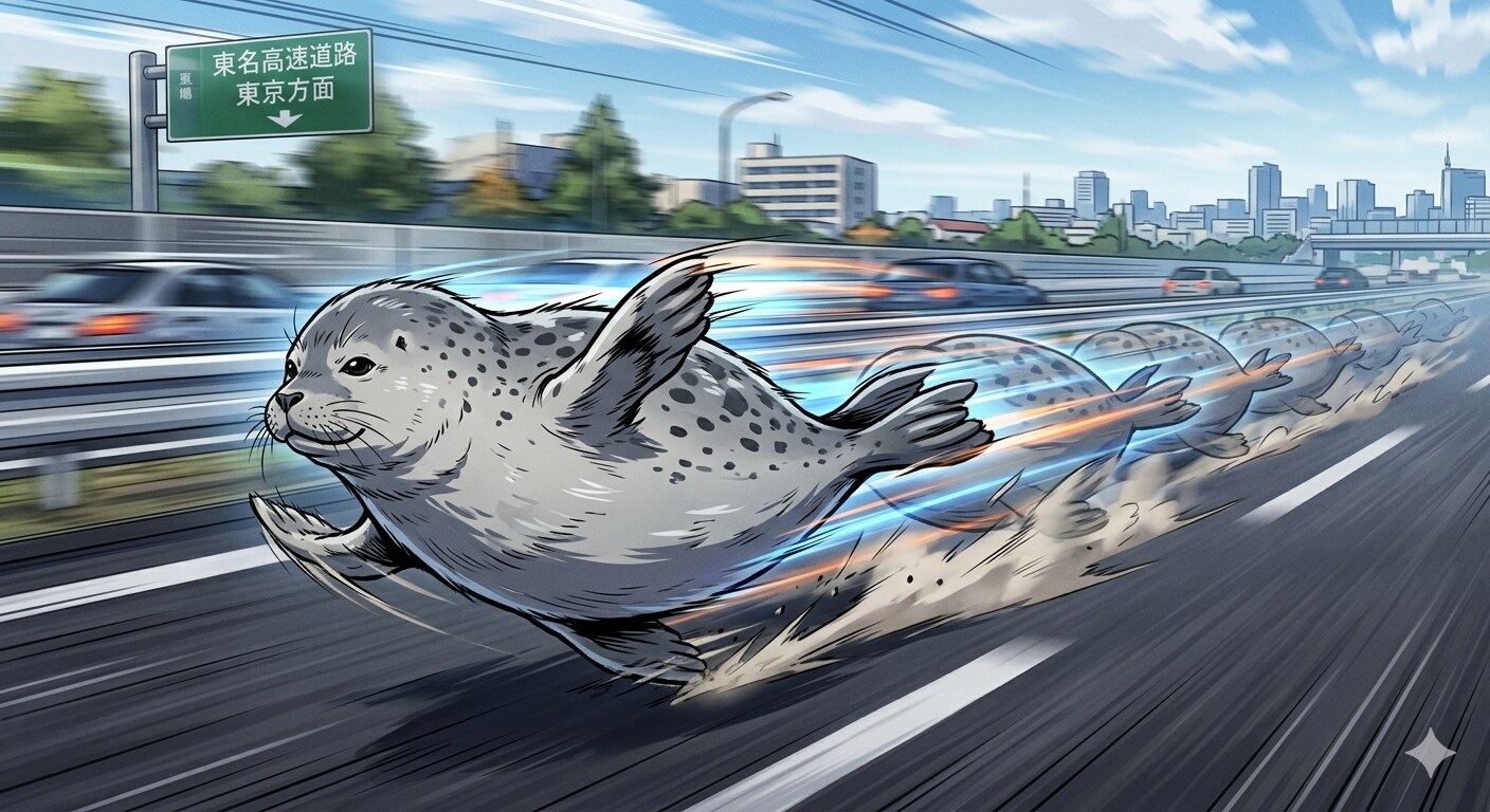 残像を発生させながら走るアザラシ | の人気AIイラスト・グラビア