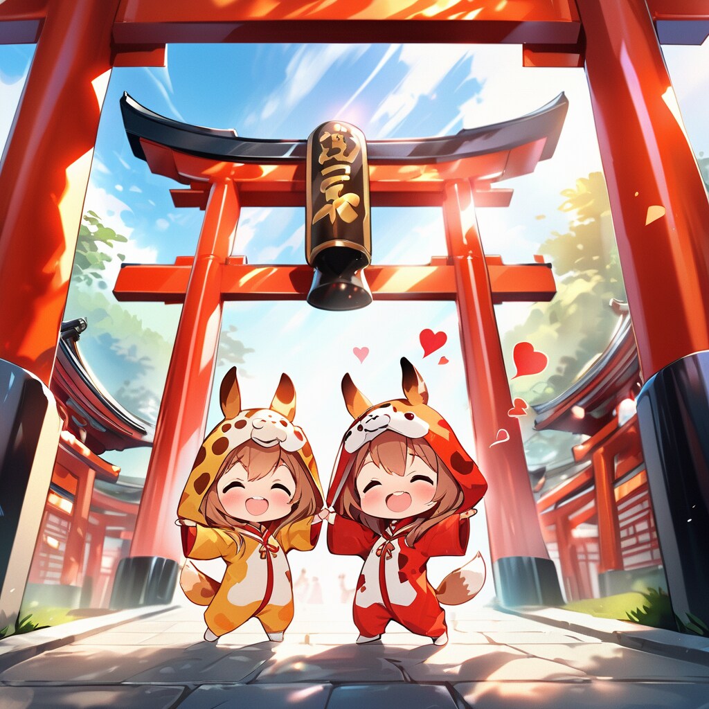 千本鳥居を見に来たキリン着ぐるみちび子ちゃん