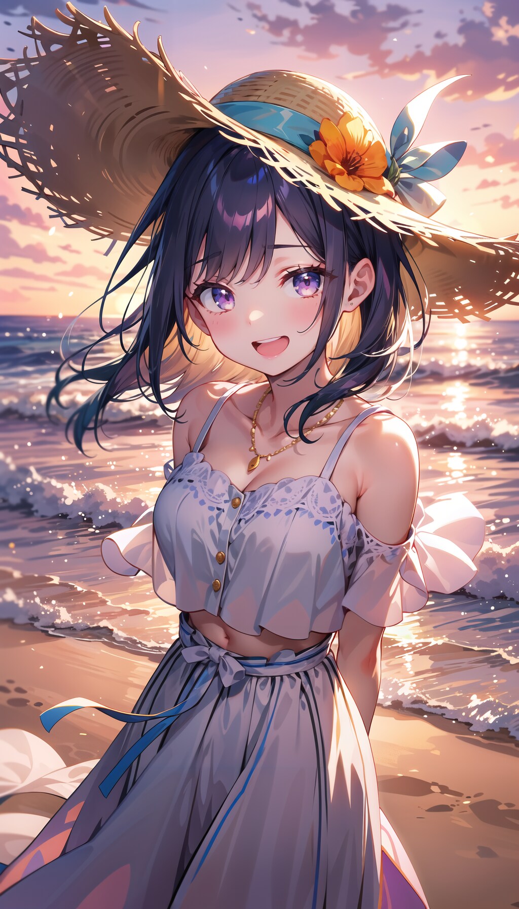 沈む夕日と輝く笑顔