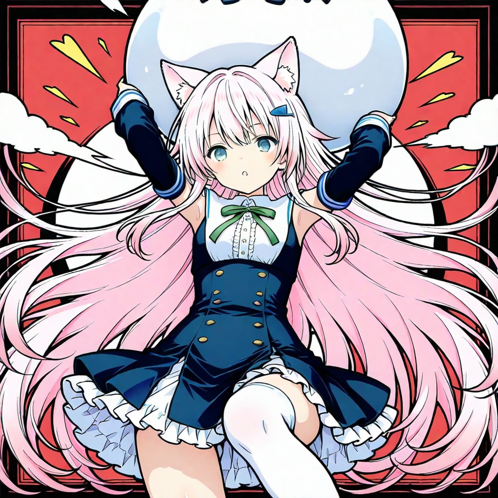 白い巨大風船を持つピンク髪のケモミミ娘